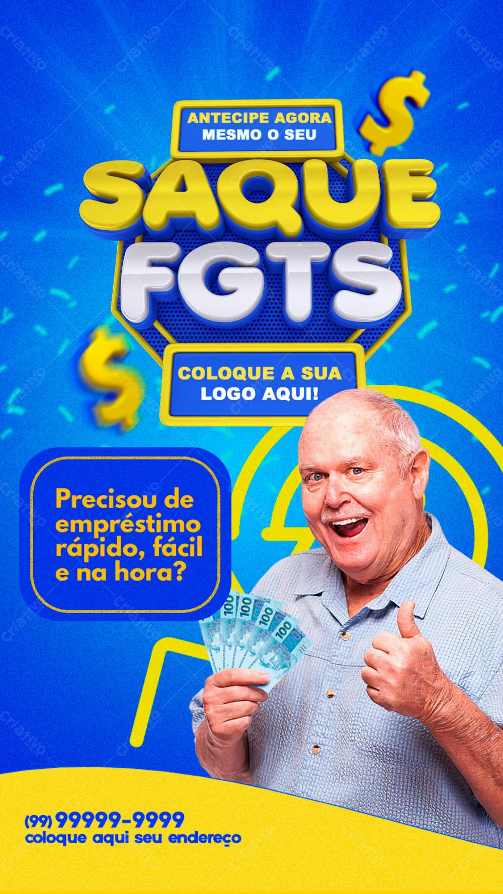 Selo 3D Saque Fgts Cor Azul Story