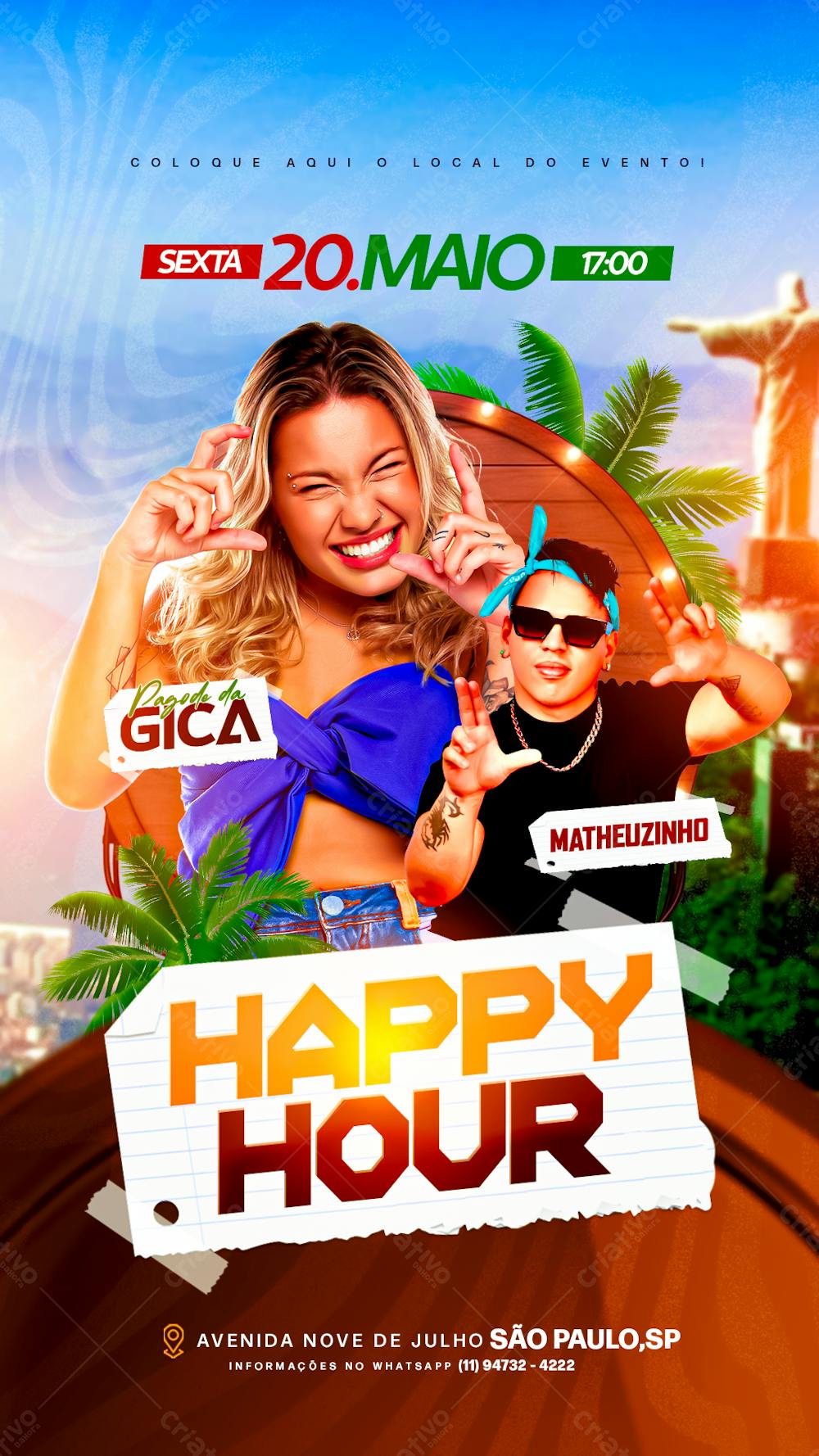 Flyer Evento Happy Hour Tropical Gica & Matheuzinho