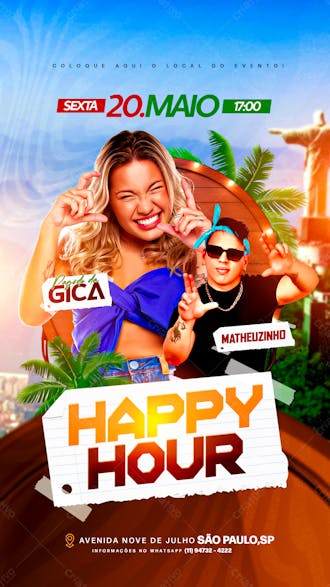 Flyer evento happy hour tropical gica & matheuzinho