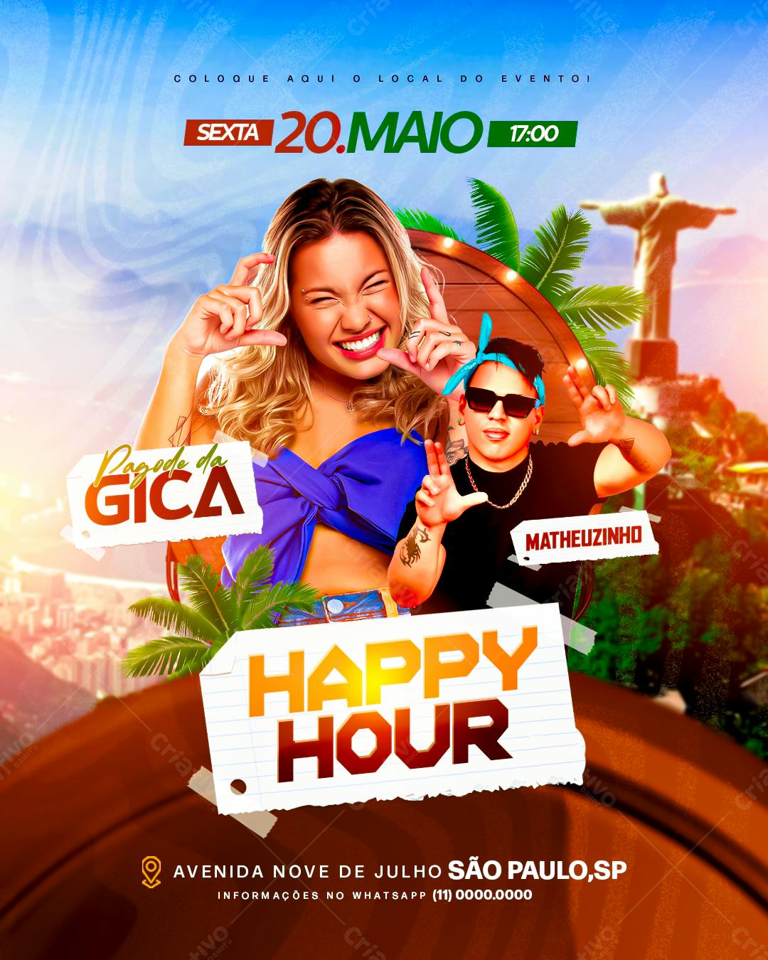 Flyer Festa Happy Hour com Gica e Matheuzinho PSD Editável