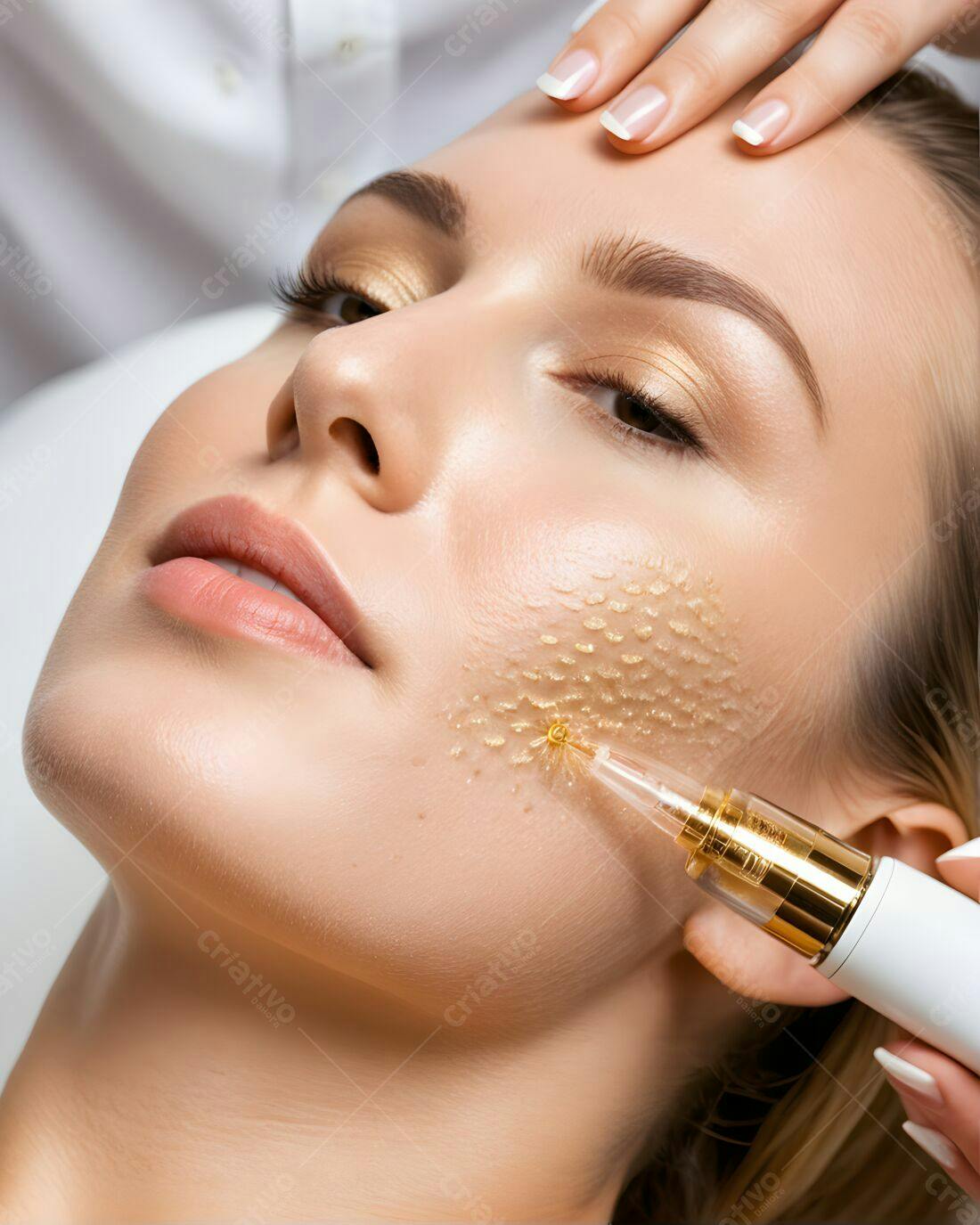 Tratamento facial dourado mulher jovem