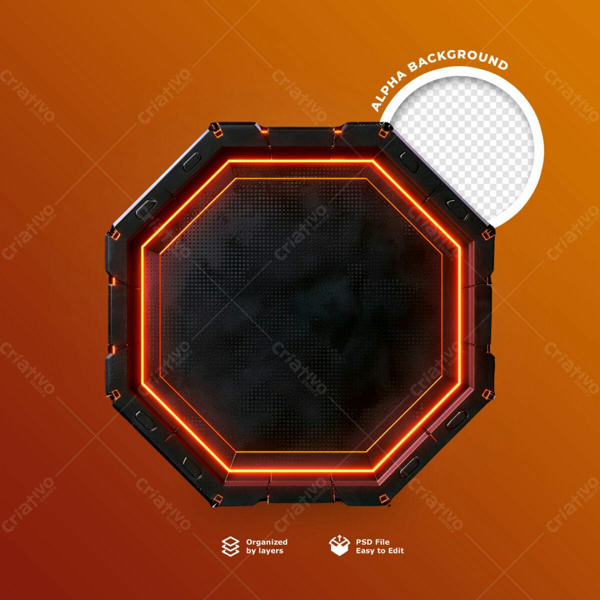 Moldura Octagonal Cyberpunk PSD Editável