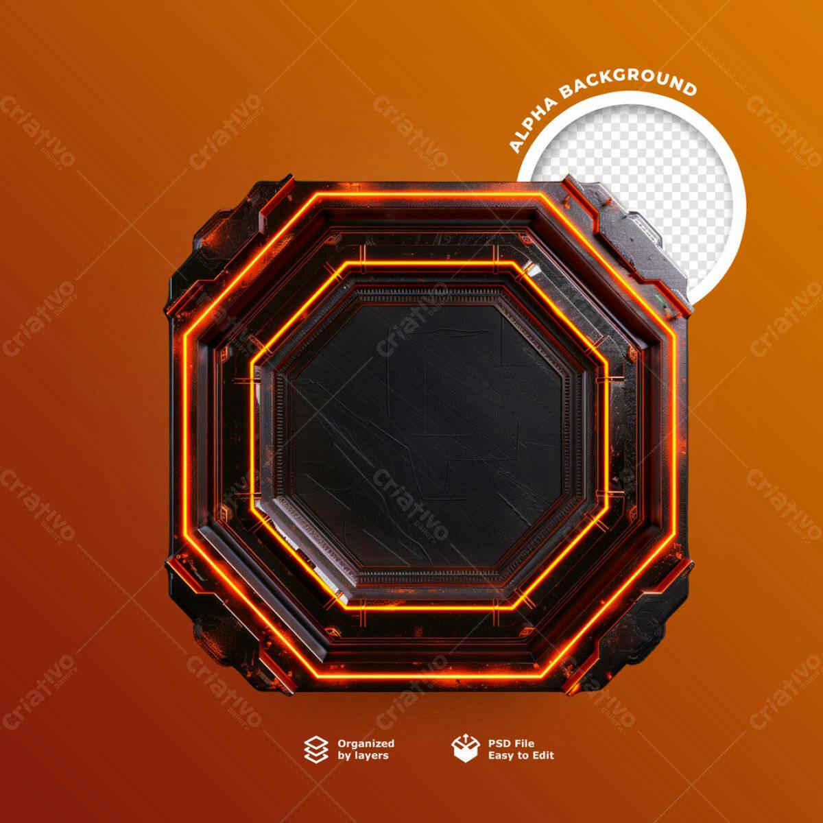 Moldura Octagonal Cyberpunk PSD Editável