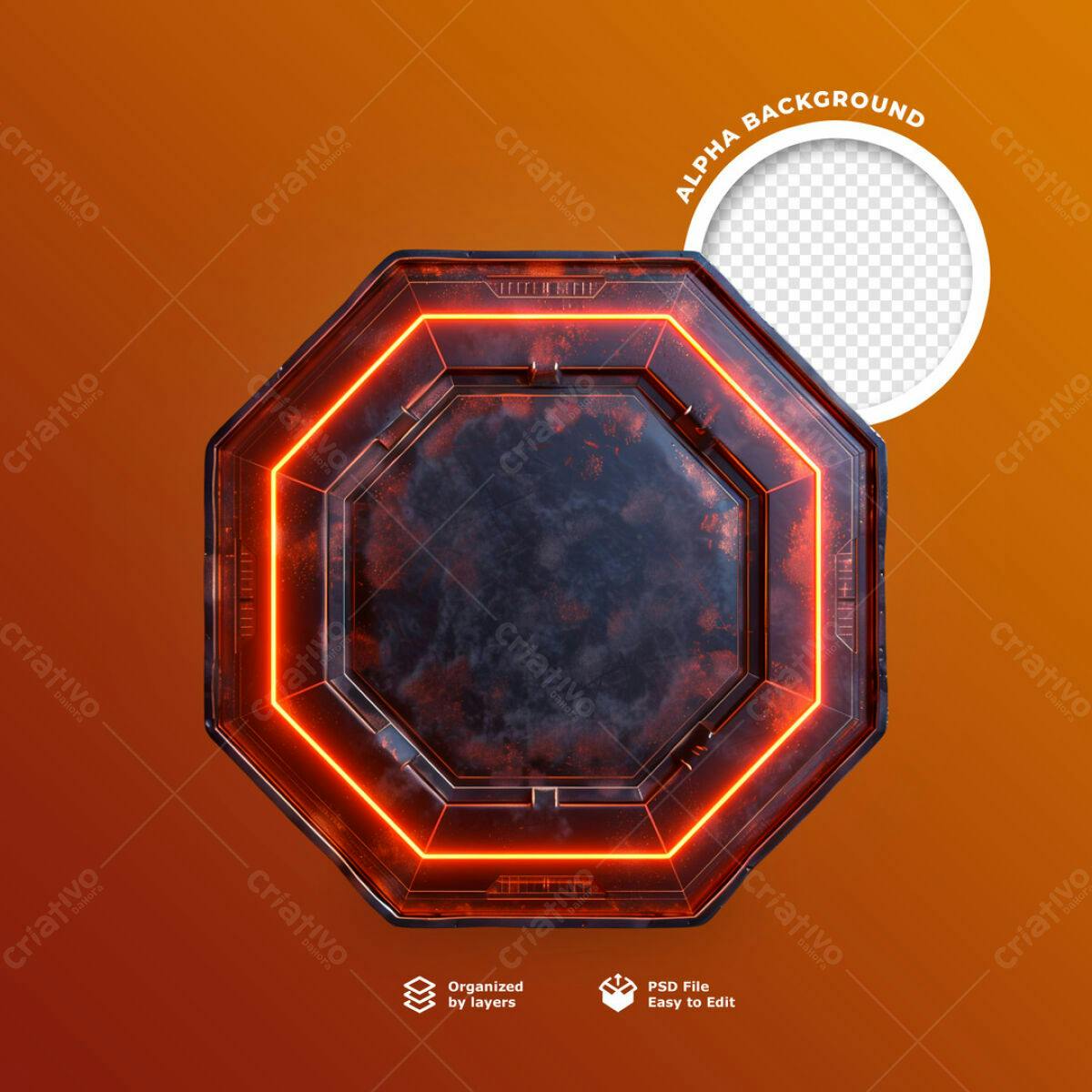 Moldura Octagonal Cyberpunk PSD Editável
