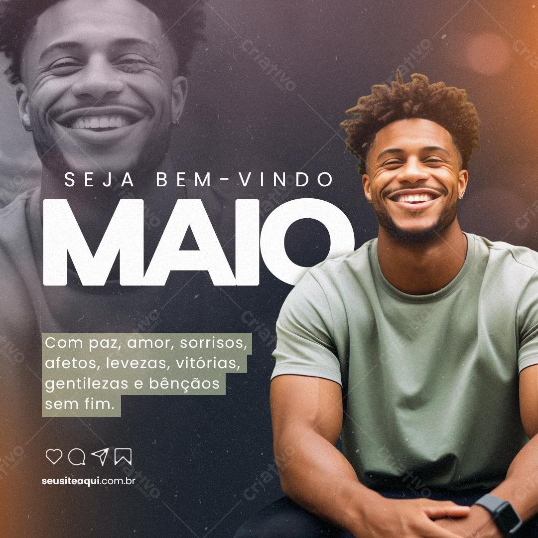 Post para Boas Vindas Maio PSD Editável