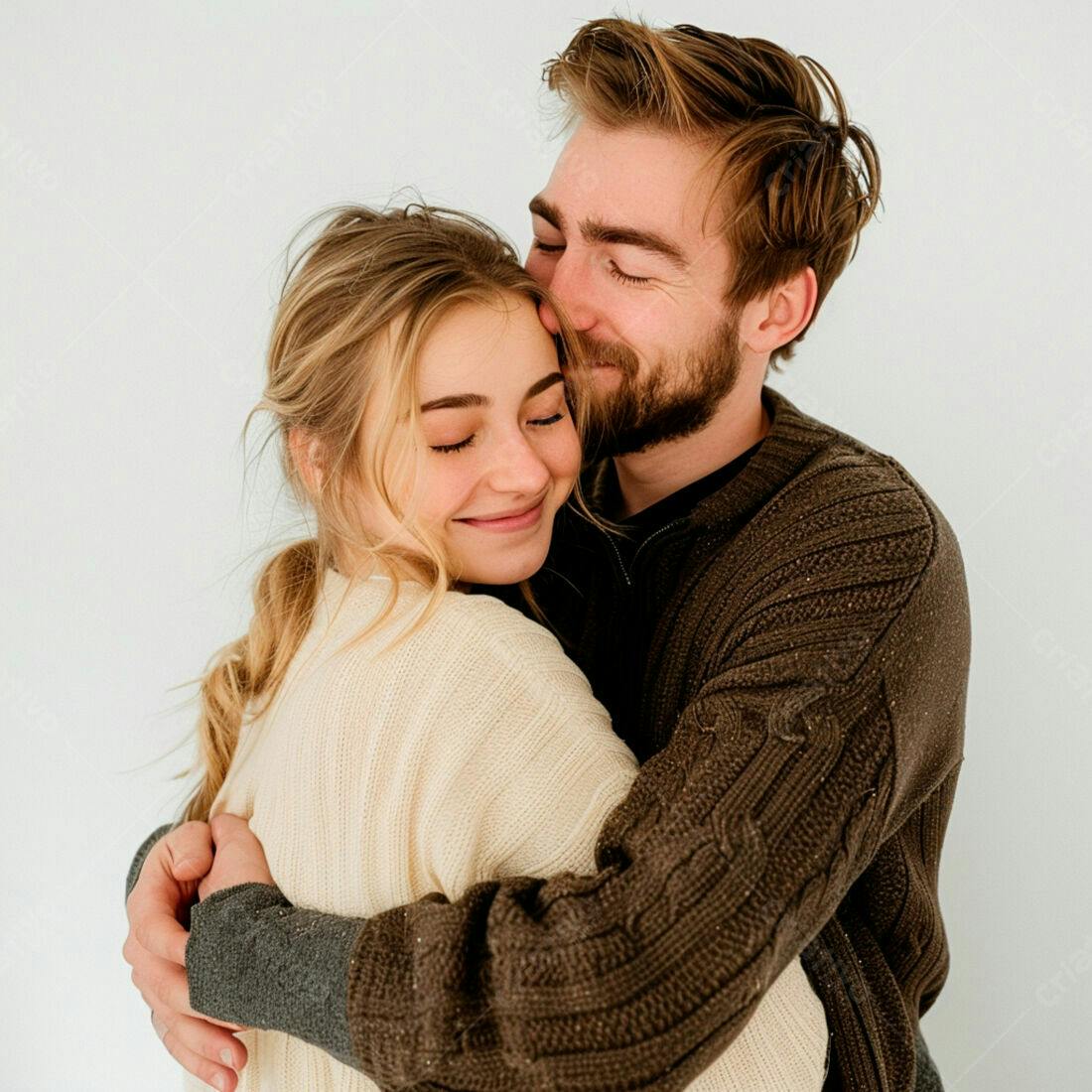 Casal abraçando com carinho fundo branco