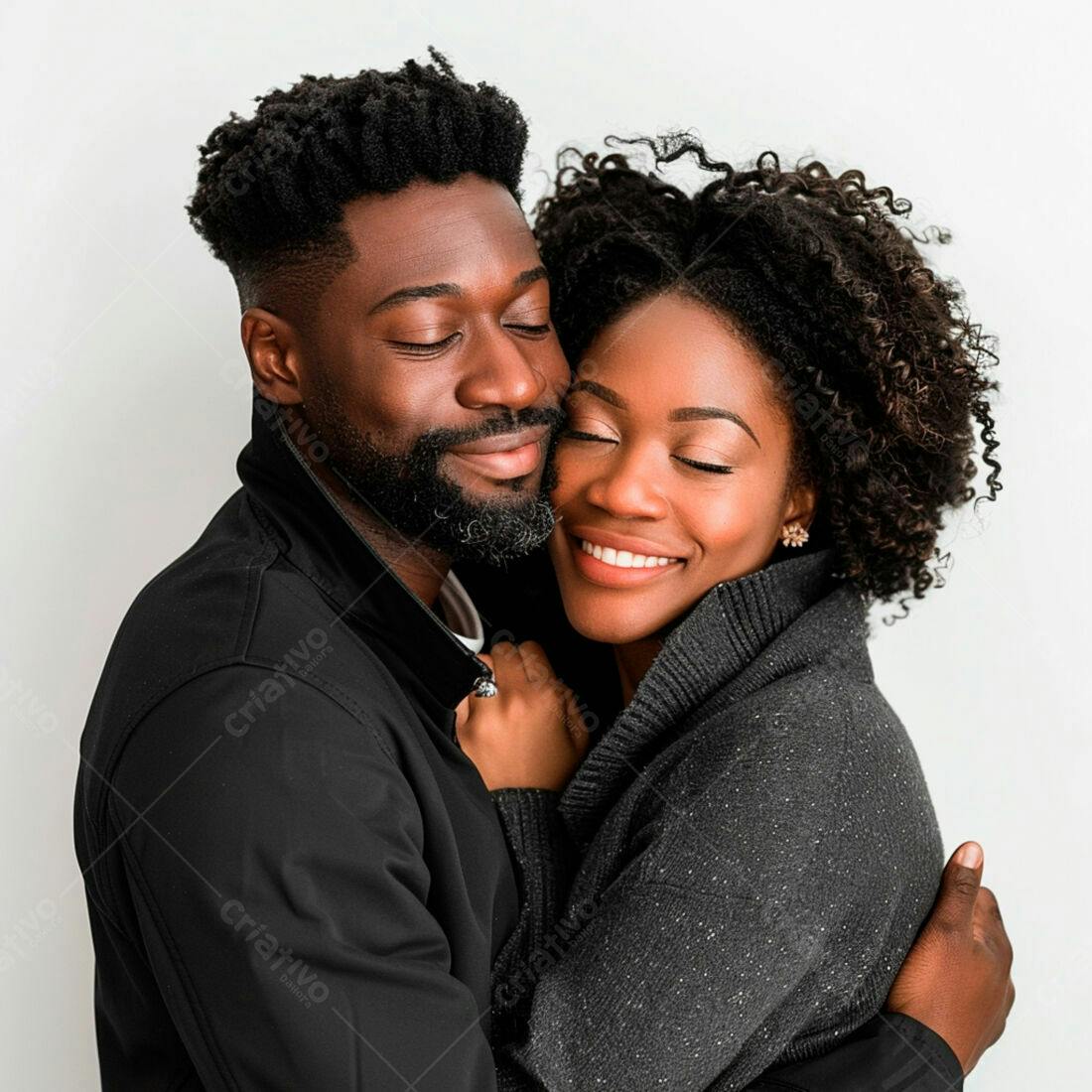 Casal negro abraçado fundo branco