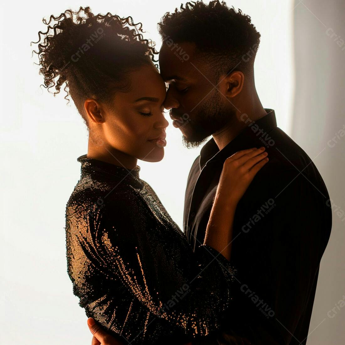 Casal negro abraçado em pose romântica