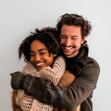 Casal apaixonados se abraçando em um fundo branco 41