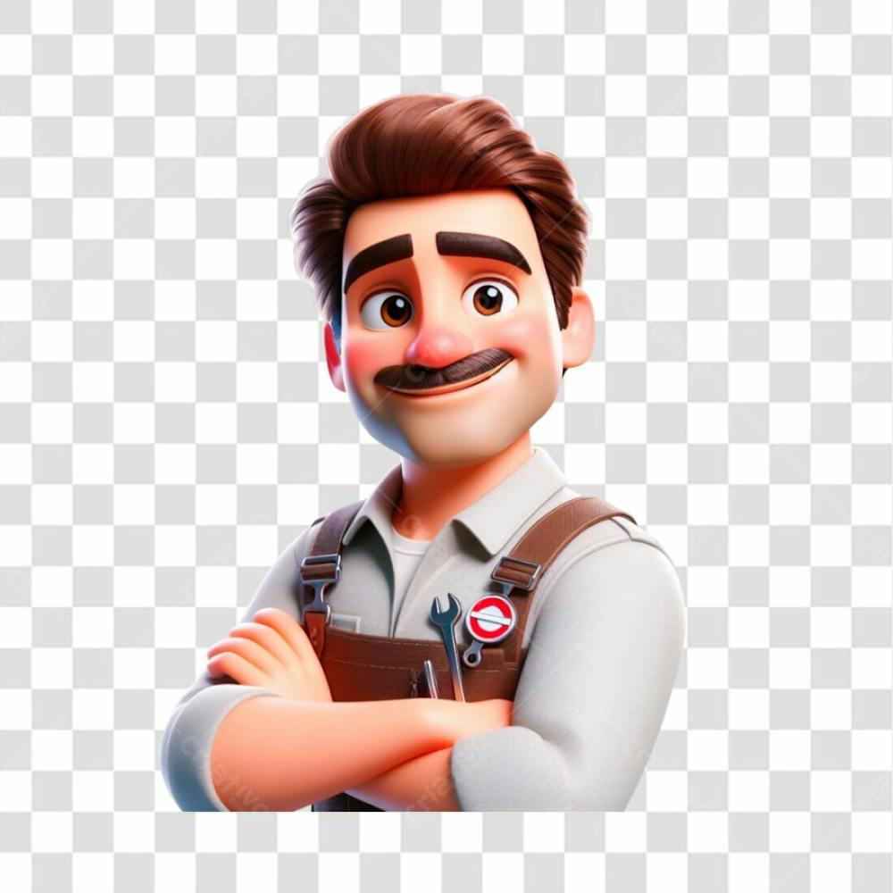Png Composição 3D, No Estilo Disney Pixar, De Um Mecânico