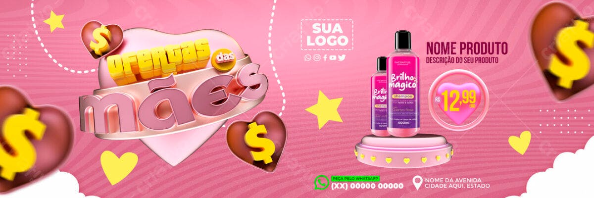 Banner Dia das Mães com Produtos PSD Editável