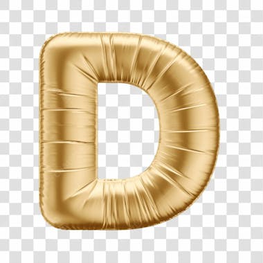 Alfabeto letra d em 3d formato de balão dourado comemoração aniversario luxo fundo transparente