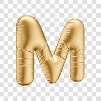 Alfabeto letra m em 3d formato de balão dourado comemoração aniversario luxo fundo transparente