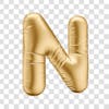 Alfabeto letra n em 3d formato de balão dourado comemoração aniversario luxo fundo transparente