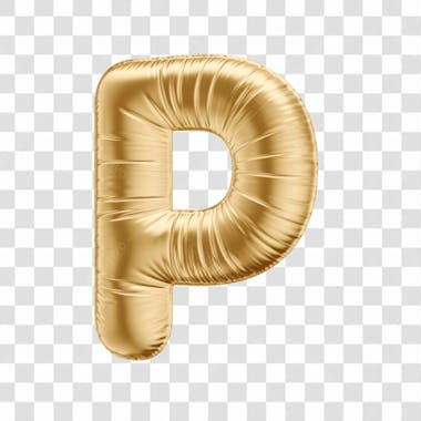 Alfabeto letra p em 3d formato de balão dourado comemoração aniversario luxo fundo transparente