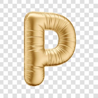 Alfabeto letra p em 3d formato de balão dourado comemoração aniversario luxo fundo transparente