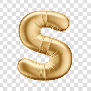 Alfabeto letra s em 3d formato de balão dourado comemoração aniversario luxo fundo transparente