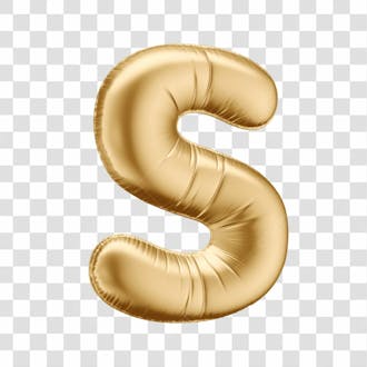 Alfabeto letra s em 3d formato de balão dourado comemoração aniversario luxo fundo transparente
