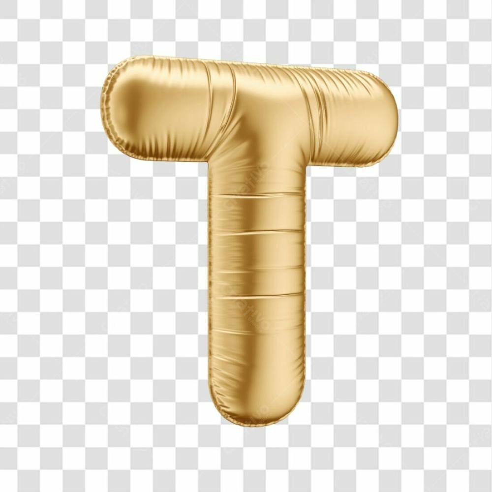 Alfabeto Letra T Em 3D Formato De Balão Dourado Comemoração Aniversario Luxo Fundo Transparente