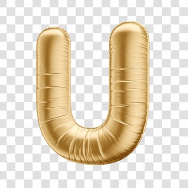 Alfabeto letra u em 3d formato de balão dourado comemoração aniversario luxo fundo transparente