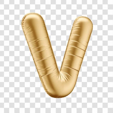 Alfabeto letra v em 3d formato de balão dourado comemoração aniversario luxo fundo transparente