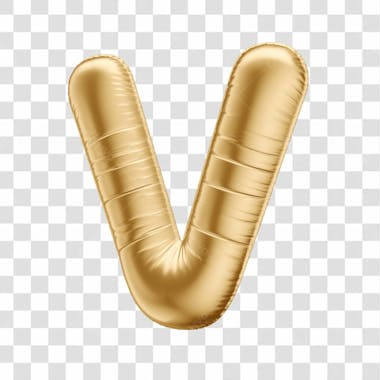 Alfabeto letra v em 3d formato de balão dourado comemoração aniversario luxo fundo transparente