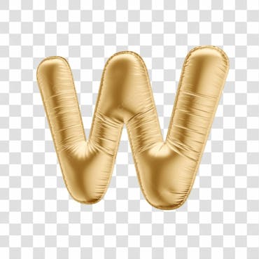 Alfabeto letra w em 3d formato de balão dourado comemoração aniversario luxo fundo transparente
