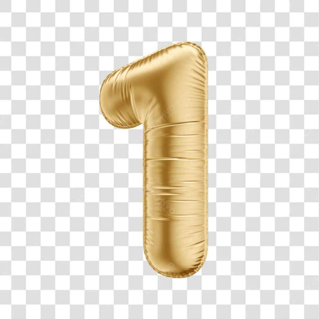 Icone Numero 1 dourado balão PNG com fundo transparente