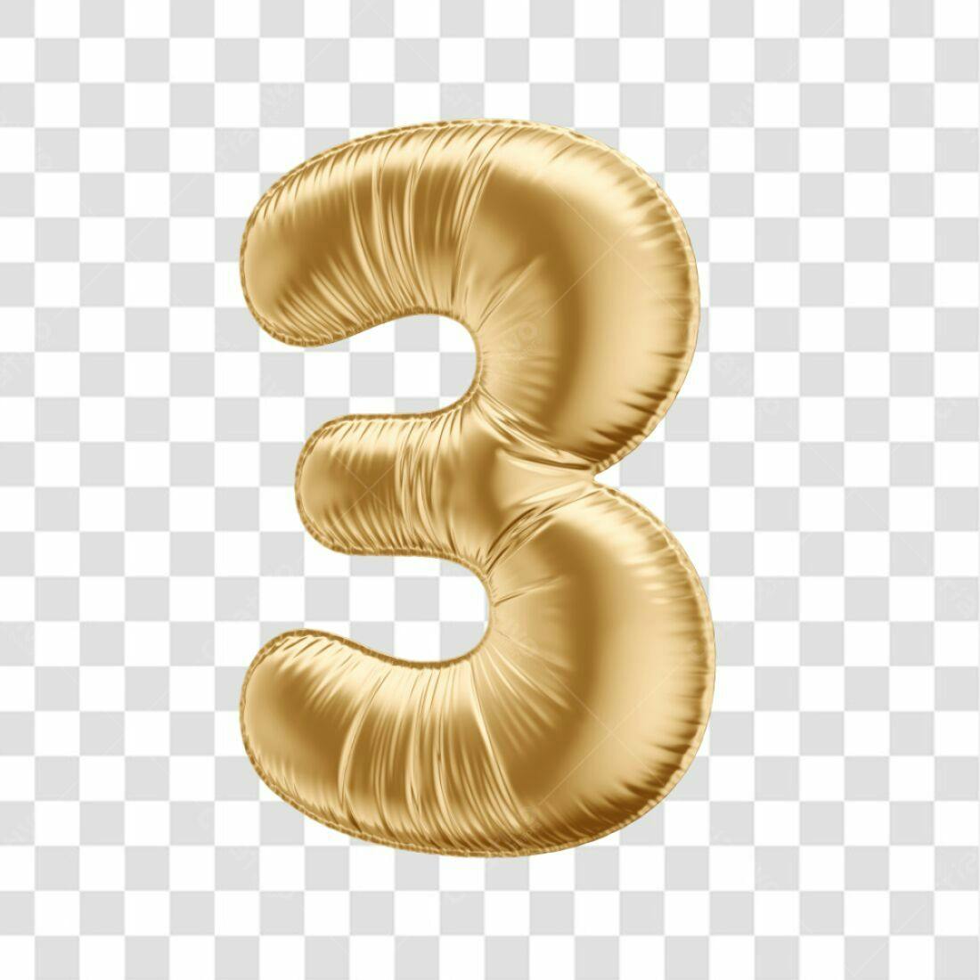Balão Número 3 Dourado PNG com fundo transparente