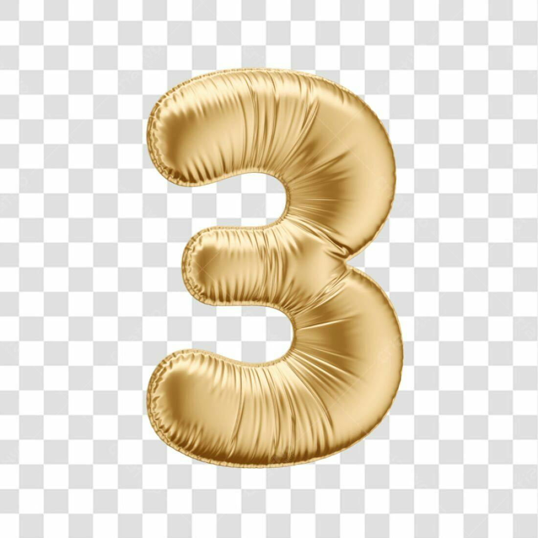 Balão Número 3 Dourado PNG com fundo transparente