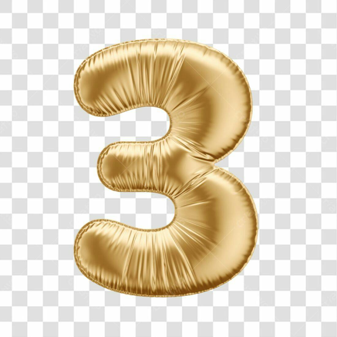 Balão Número 3 Dourado PNG com fundo transparente