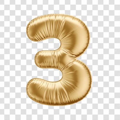 Número Em 3D Formato De Balão Dourado Comemoração Aniversario Luxo Fundo Transparente