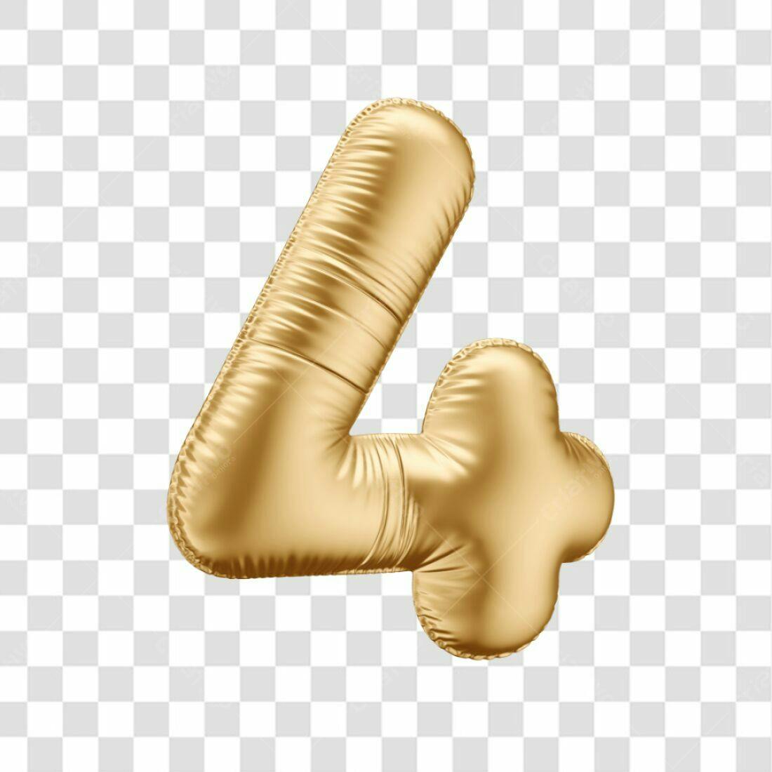 Balão Número 4 dourado PNG com fundo transparente
