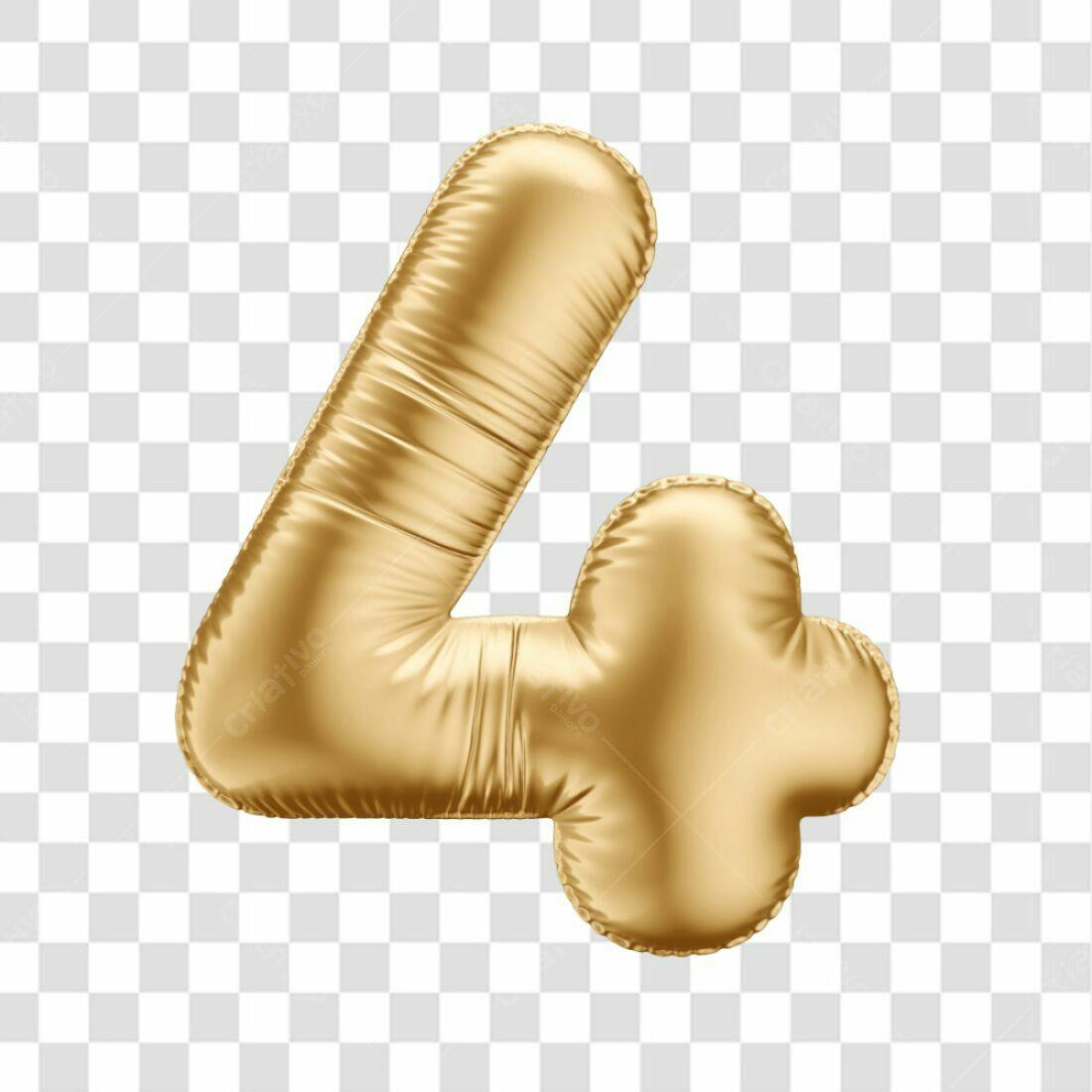Icone Número 4 dourado balão PNG com fundo transparente