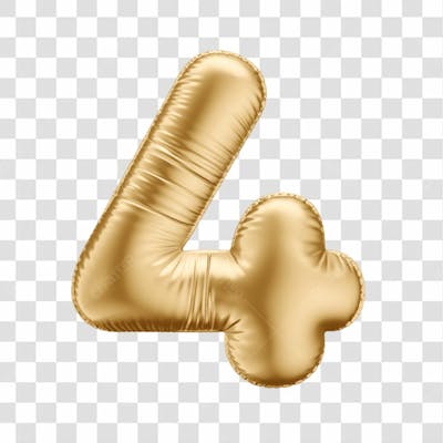 Número Em 3D Formato De Balão Dourado Comemoração Aniversario Luxo Fundo Transparente
