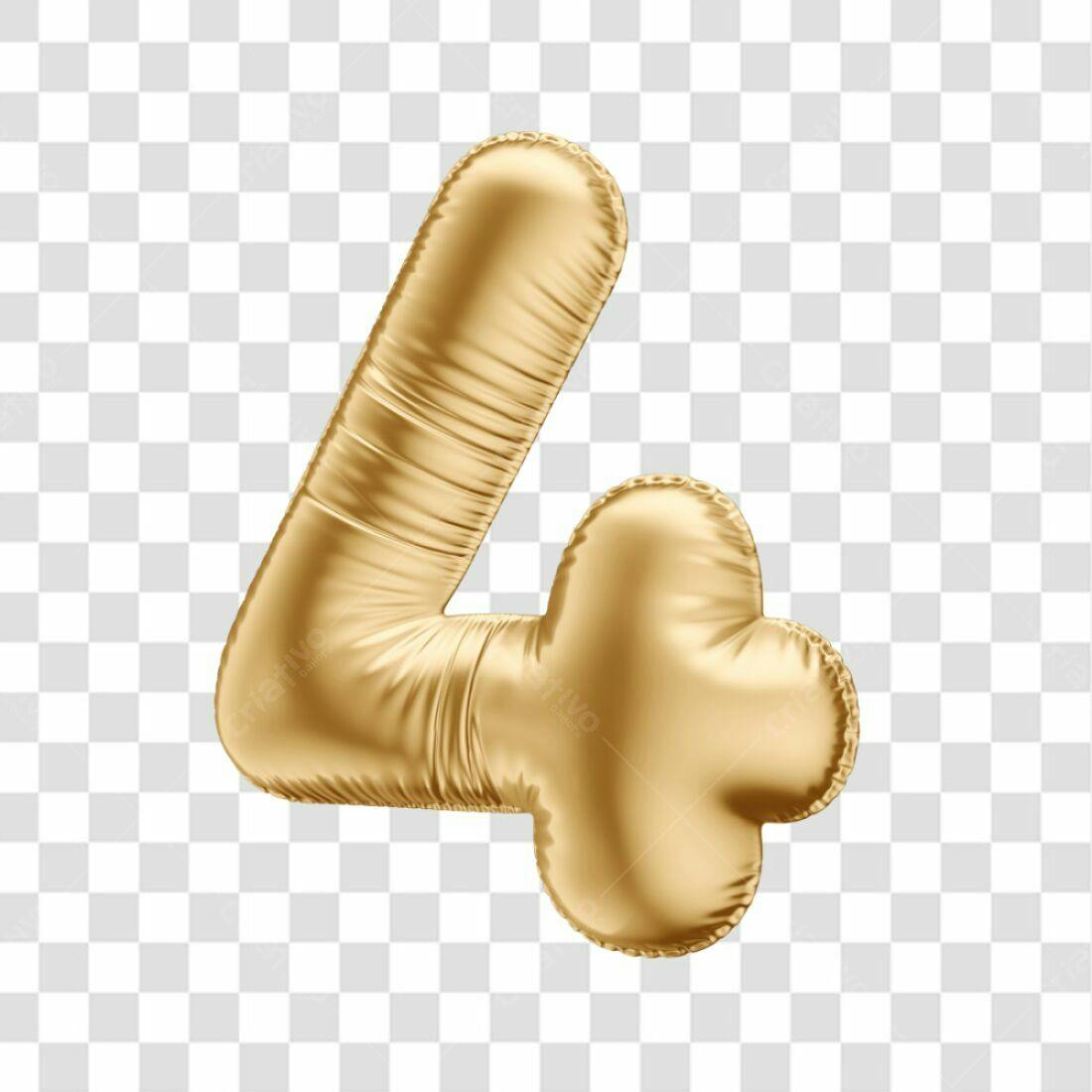 Icone Número 4 Dourado Balão PNG com fundo transparente