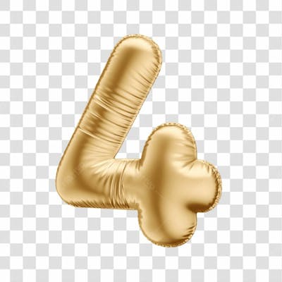 Número Em 3D Formato De Balão Dourado Comemoração Aniversario Luxo Fundo Transparente