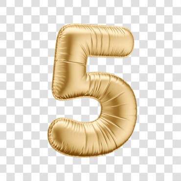 Número em 3d formato de balão dourado comemoração aniversario luxo fundo transparente