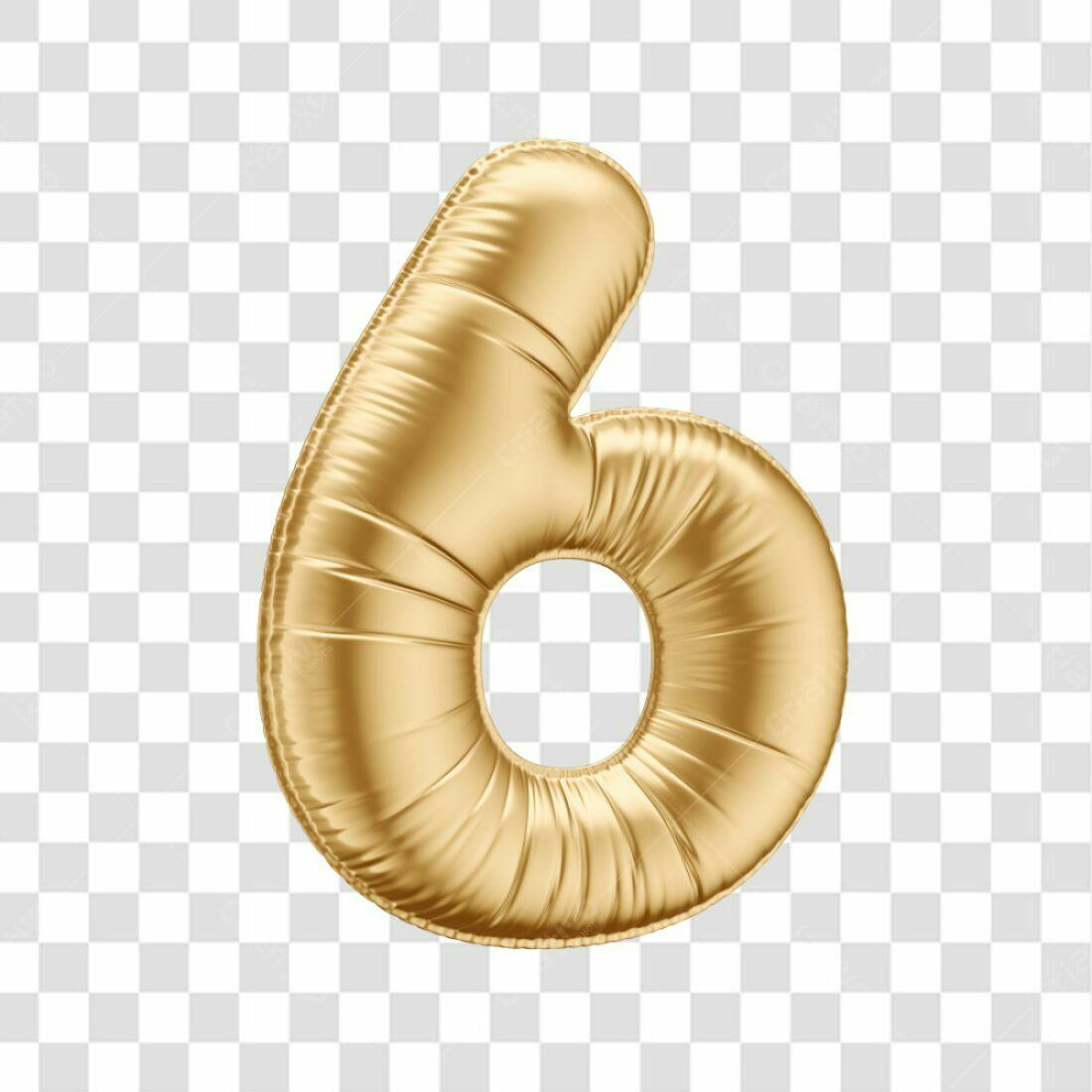 Balão Número 6 Dourado PNG com fundo transparente