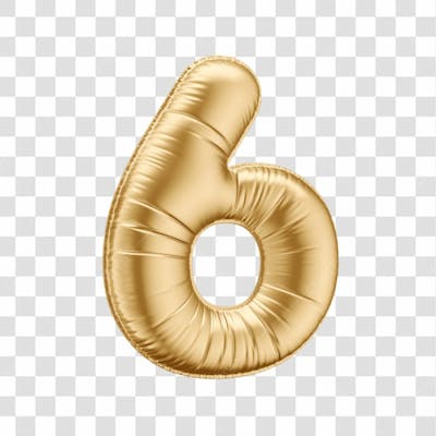 Número Em 3D Formato De Balão Dourado Comemoração Aniversario Luxo Fundo Transparente
