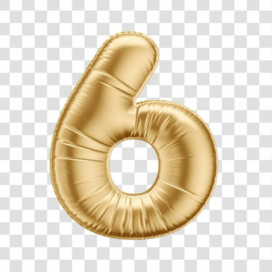 Balão Número 6 Dourado PNG com fundo transparente
