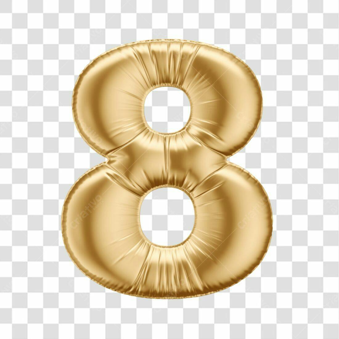 Icone Número 8 Dourado Balão PNG com fundo transparente