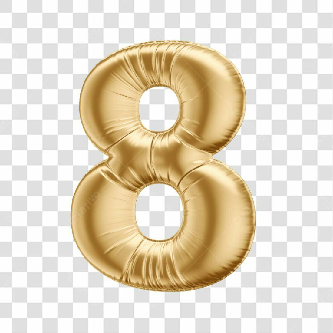 Balão Número 8 Dourado PNG com fundo transparente