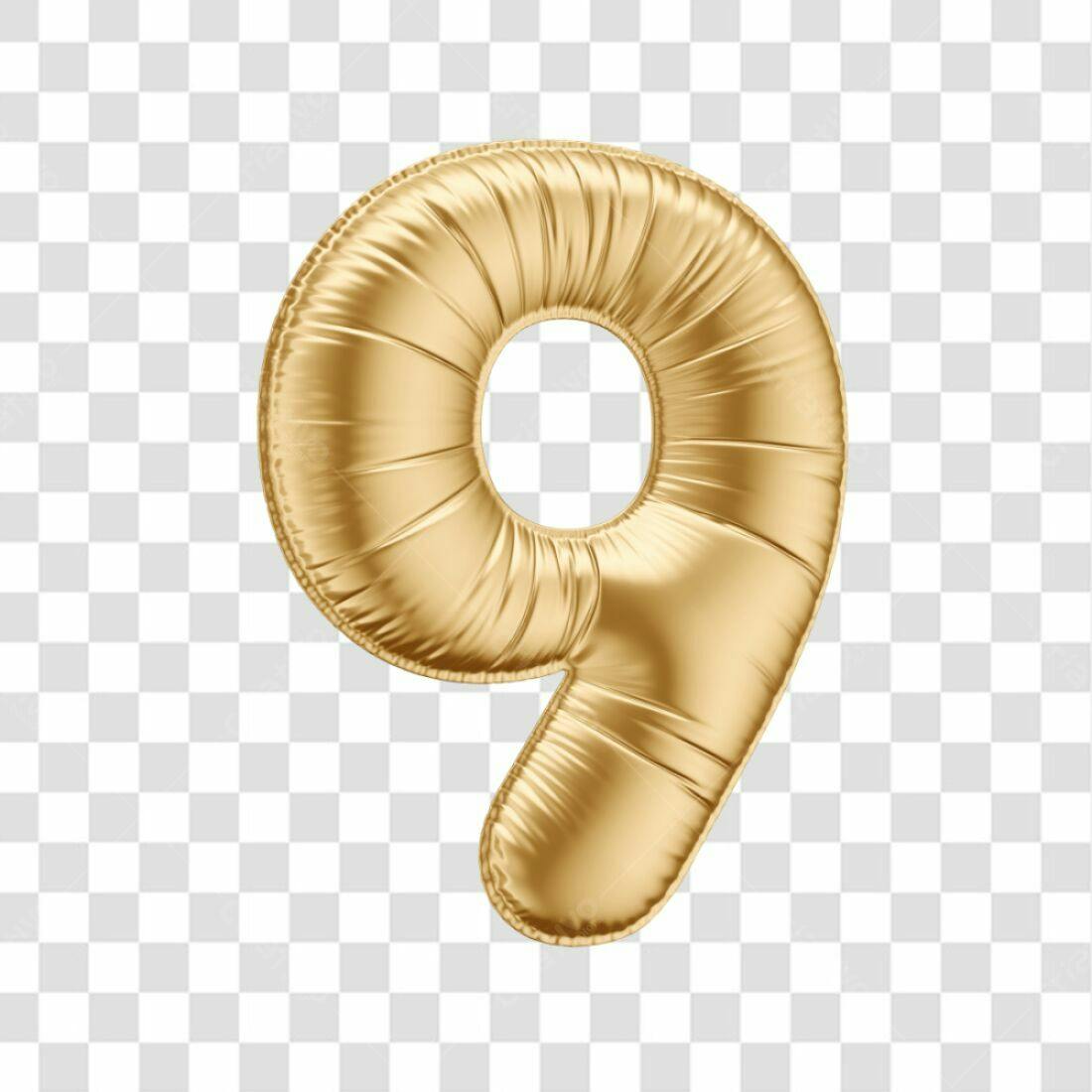 Icone Número 9 Balão Dourado PNG com fundo transparente