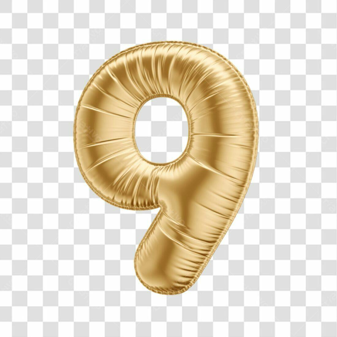 Icone Número 9 Dourado Balão PNG com fundo transparente