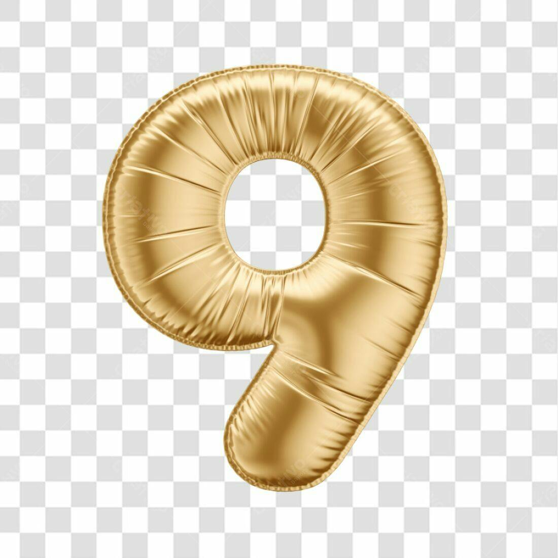 Icone Número 9 Balão Dourado PNG com fundo transparente