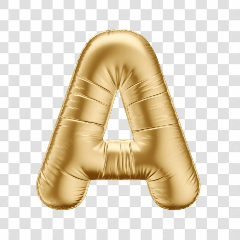 Alfabeto Letra A Em 3D Formato De Balão Dourado Comemoração Aniversario Luxo Fundo Transparente