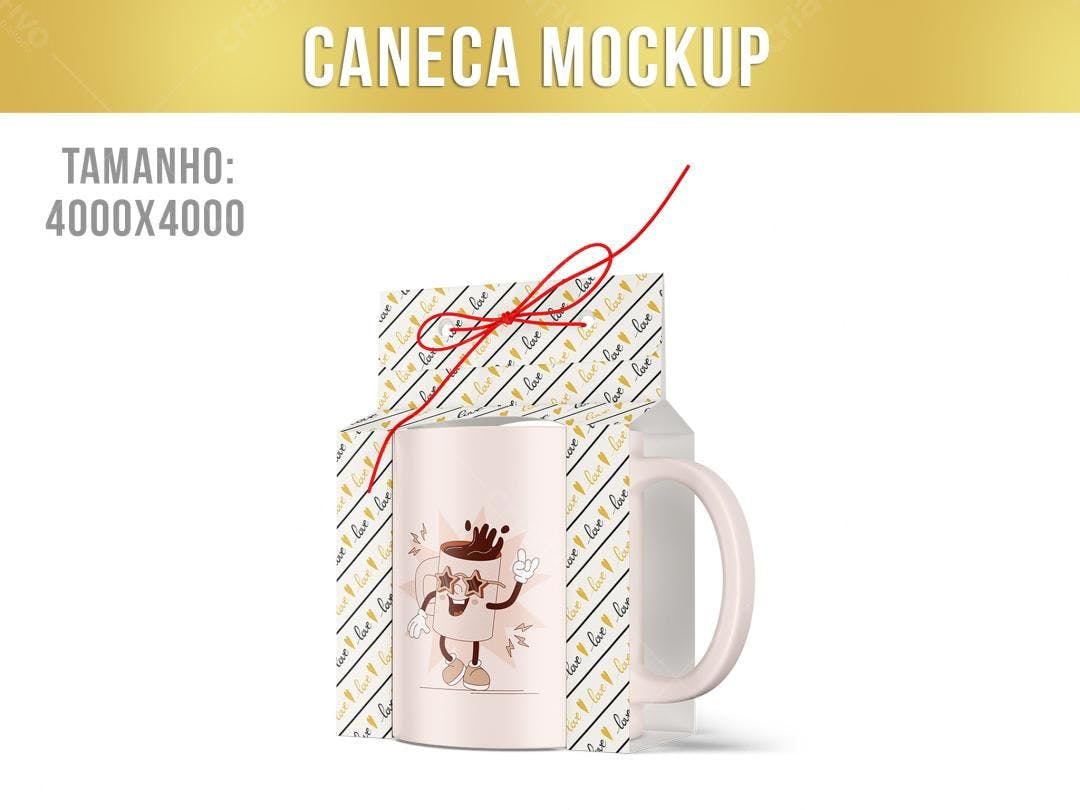 Mockup Caneca com Design Divertido e Embalagem Criativa