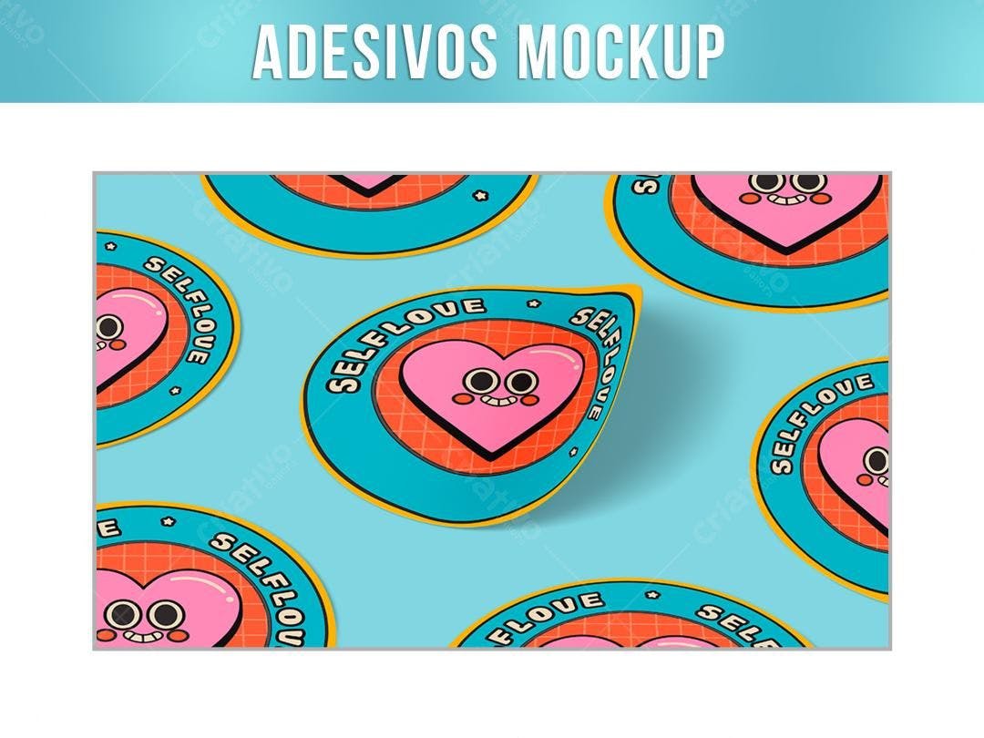 Mockup de Adesivos com Design de Coração Retrô