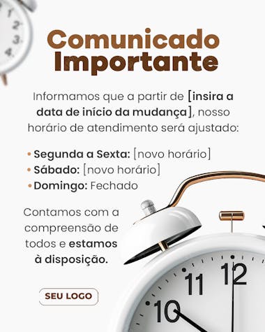 Comunicado importante mudança de horário